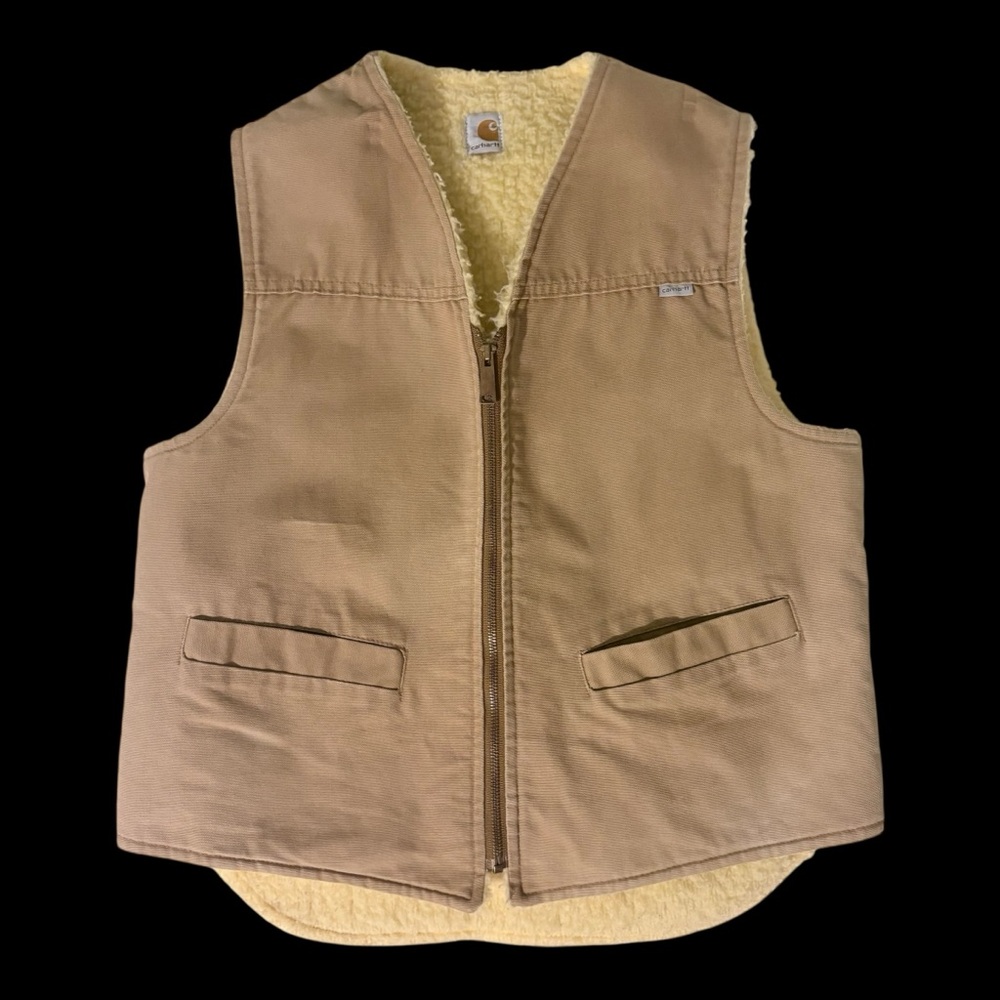 Vintage Carhartt Vest Mens Large Tan Duck Canvas Sherpa Lined Work Union USA 6SV